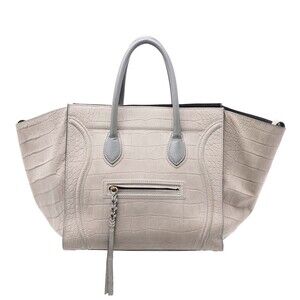 Pre-Loved Celine Medium Croc Embossed Leather Luggage Phantom Tote